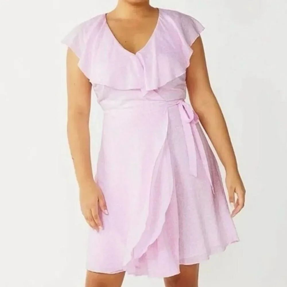 Draper James RSVP Floral Ruffle Wrap Dress Pink White Size Medium Wedding Guest